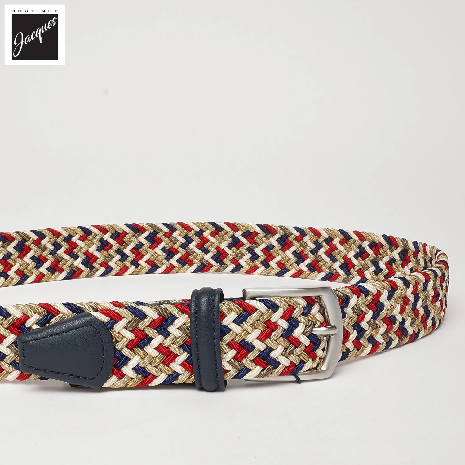 Beige & Blue Multicolour Woven Elastic Belt - Anderson's 5 Beige & Blue Multicolour Woven Elastic Belt - Anderson's - Image 3