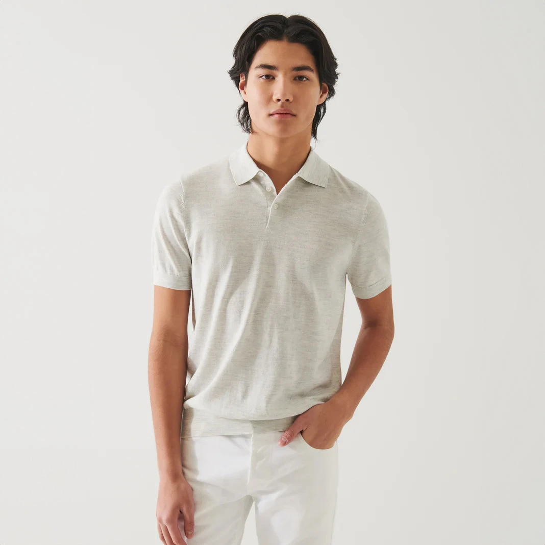 Drizzle Pale Gray Cupro-Merino Knit Polo Shirt - Patrick Assaraf 3 Drizzle Pale Gray Cupro-Merino Knit Polo Shirt - Patrick Assaraf