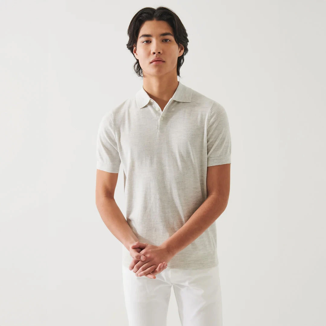 Drizzle Pale Gray Cupro-Merino Knit Polo Shirt - Patrick Assaraf 6 Drizzle Pale Gray Cupro-Merino Knit Polo Shirt - Patrick Assaraf - Image 4