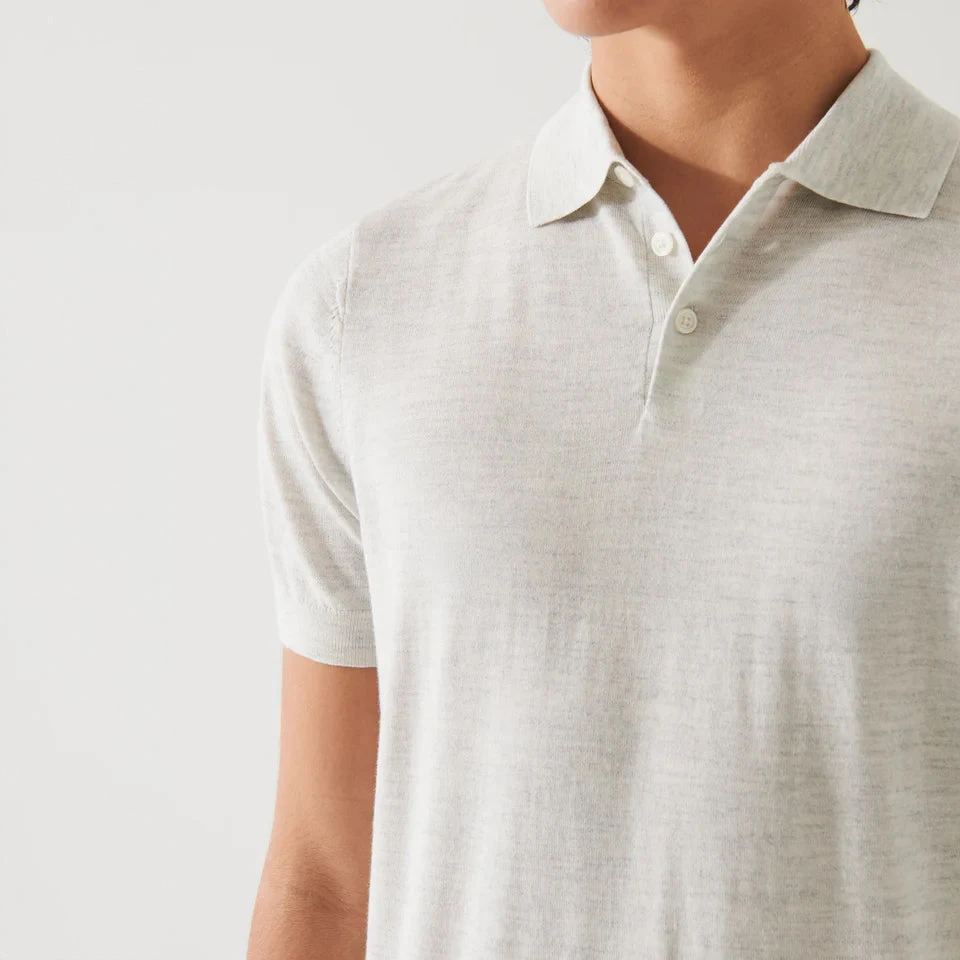 Drizzle Pale Gray Cupro-Merino Knit Polo Shirt - Patrick Assaraf 4 Drizzle Pale Gray Cupro-Merino Knit Polo Shirt - Patrick Assaraf - Image 2