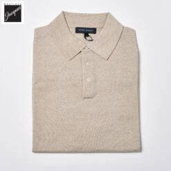 Mushroom Cupro-Merino Knit Polo Shirt - Patrick Assaraf 13 Mushroom Cupro-Merino Knit Polo Shirt - Patrick Assaraf -ETON Store P154P15Z 224 1