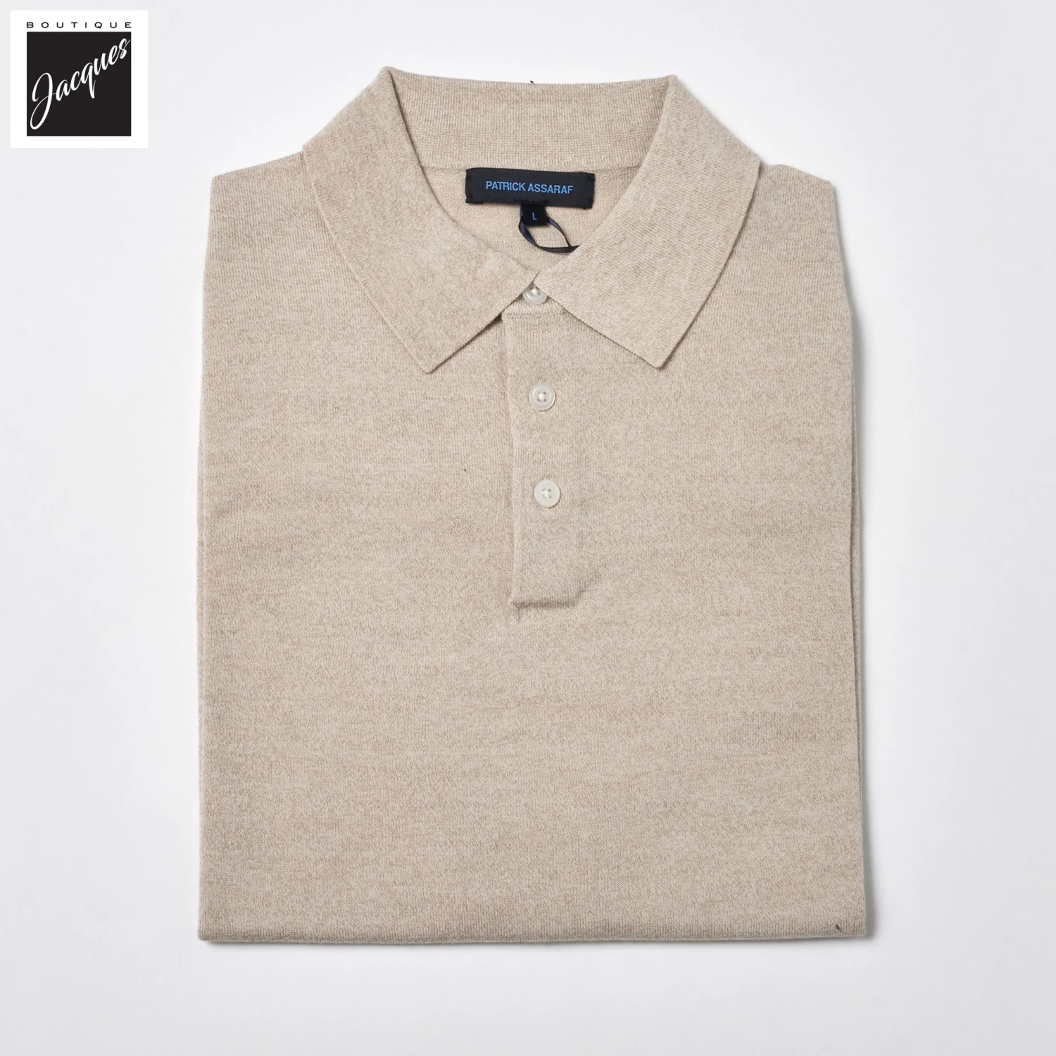 Mushroom Cupro-Merino Knit Polo Shirt - Patrick Assaraf 6 Mushroom Cupro-Merino Knit Polo Shirt - Patrick Assaraf - Image 4