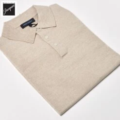 Mushroom Cupro-Merino Knit Polo Shirt - Patrick Assaraf 12 Mushroom Cupro-Merino Knit Polo Shirt - Patrick Assaraf -ETON Store P154P15Z 224 2