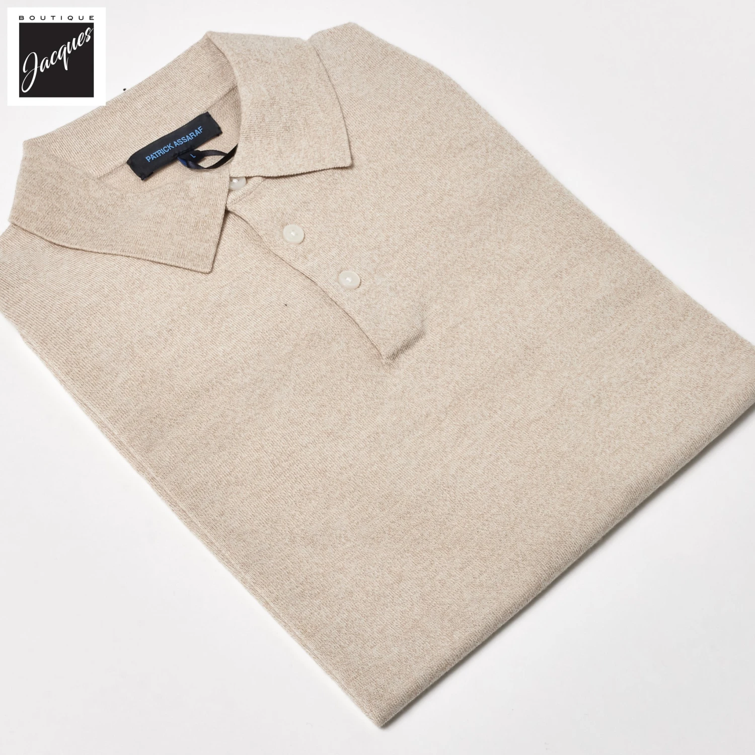 Mushroom Cupro-Merino Knit Polo Shirt - Patrick Assaraf 5 Mushroom Cupro-Merino Knit Polo Shirt - Patrick Assaraf - Image 3