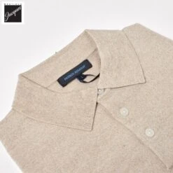Mushroom Cupro-Merino Knit Polo Shirt - Patrick Assaraf 16 Mushroom Cupro-Merino Knit Polo Shirt - Patrick Assaraf -ETON Store P154P15Z 224 3