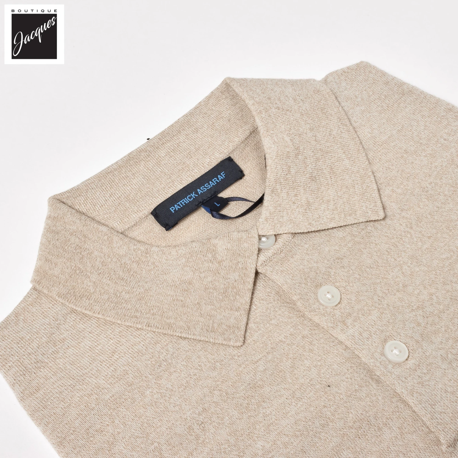 Mushroom Cupro-Merino Knit Polo Shirt - Patrick Assaraf 9 Mushroom Cupro-Merino Knit Polo Shirt - Patrick Assaraf - Image 7