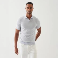 Ocean Blue Cupro-Merino Knit Polo Shirt - Patrick Assaraf