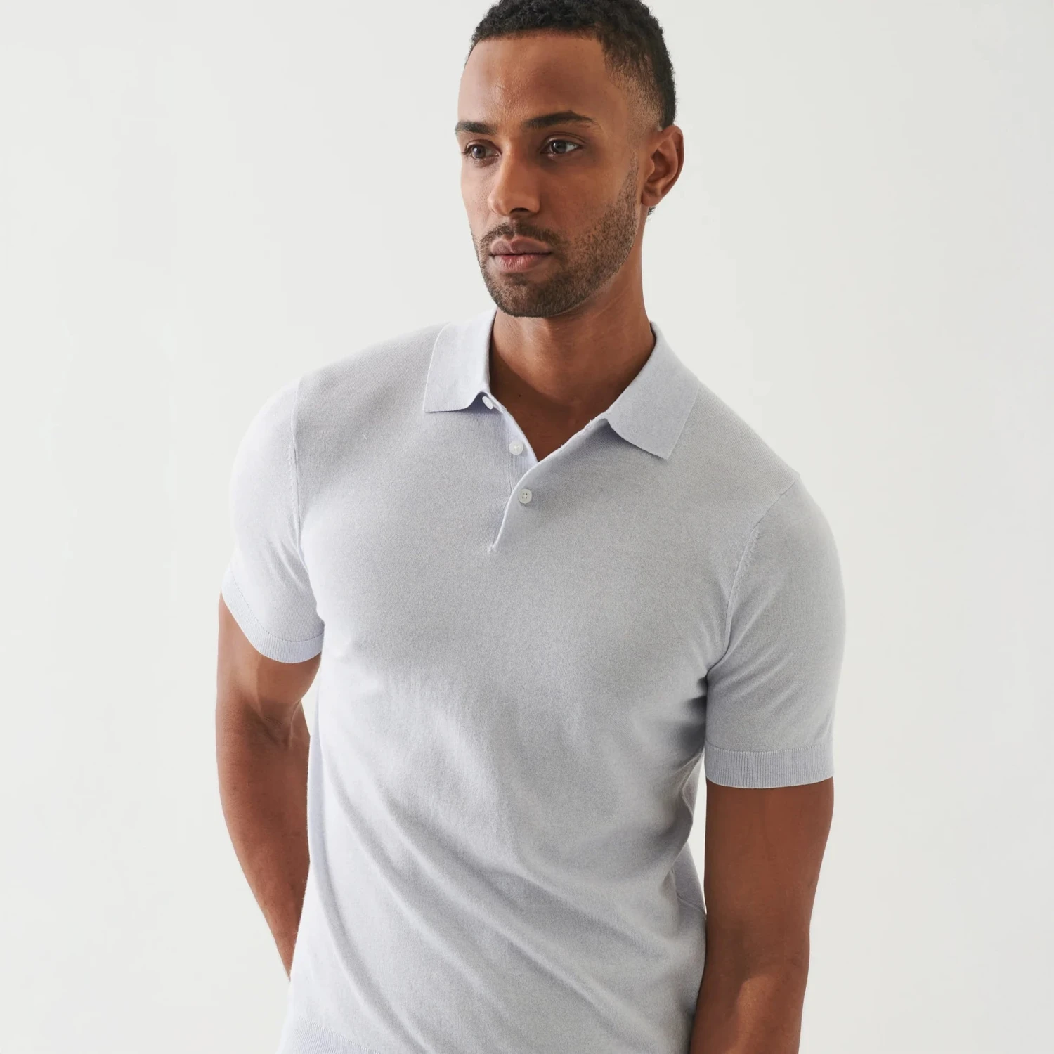 Ocean Blue Cupro-Merino Knit Polo Shirt - Patrick Assaraf 6 Ocean Blue Cupro-Merino Knit Polo Shirt - Patrick Assaraf - Image 4