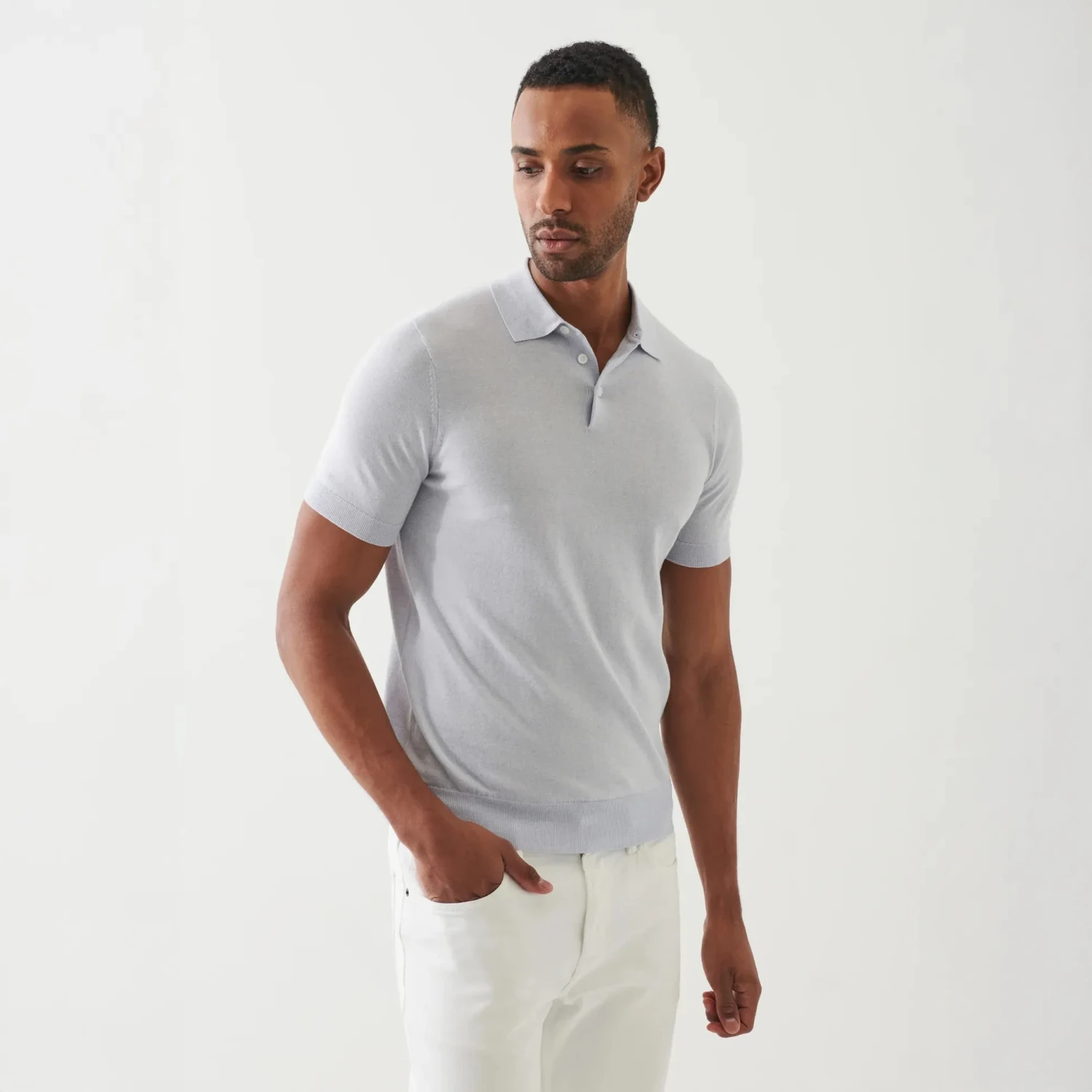 Ocean Blue Cupro-Merino Knit Polo Shirt - Patrick Assaraf 8 Ocean Blue Cupro-Merino Knit Polo Shirt - Patrick Assaraf - Image 6