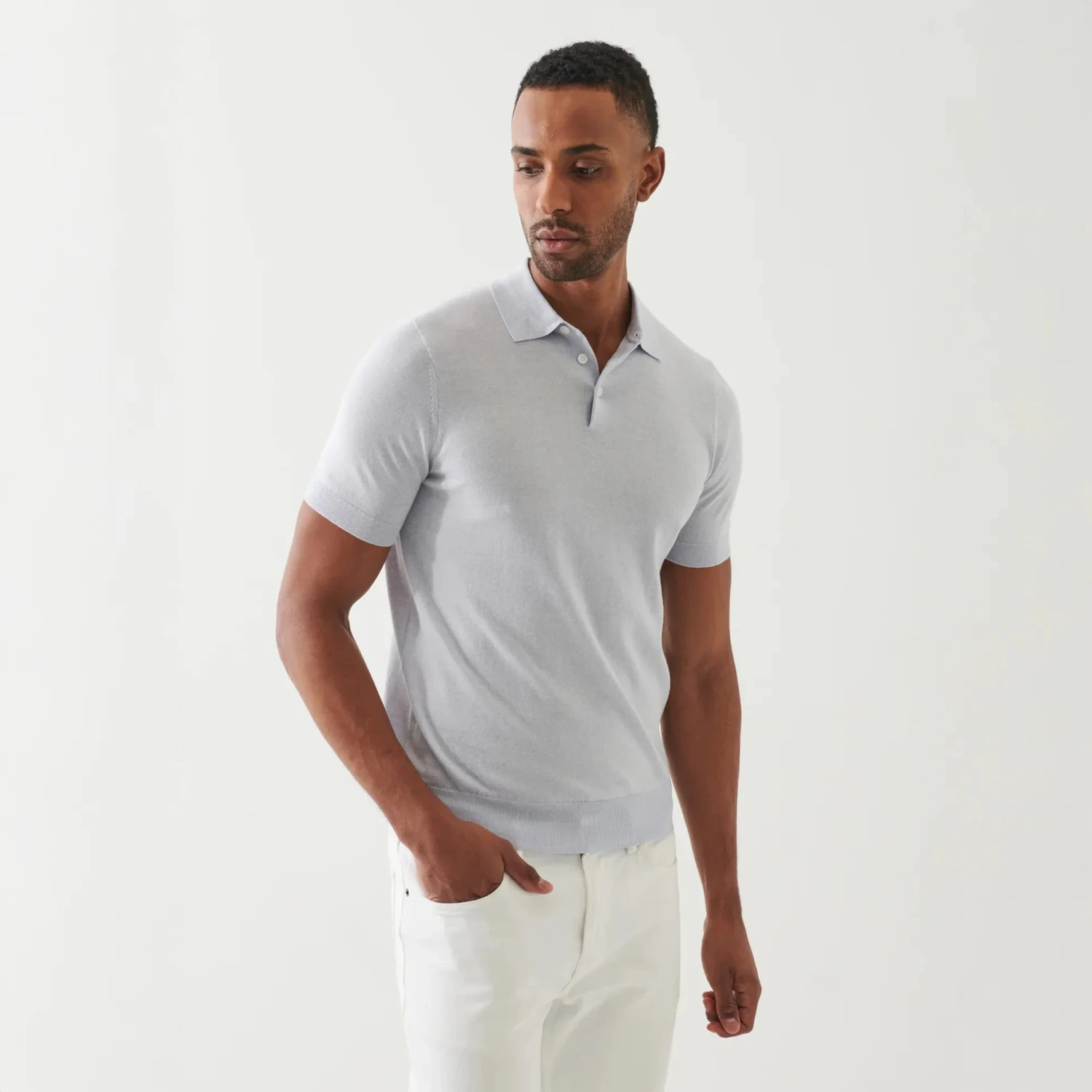 Ocean Blue Cupro-Merino Knit Polo Shirt - Patrick Assaraf 9 Ocean Blue Cupro-Merino Knit Polo Shirt - Patrick Assaraf - Image 7