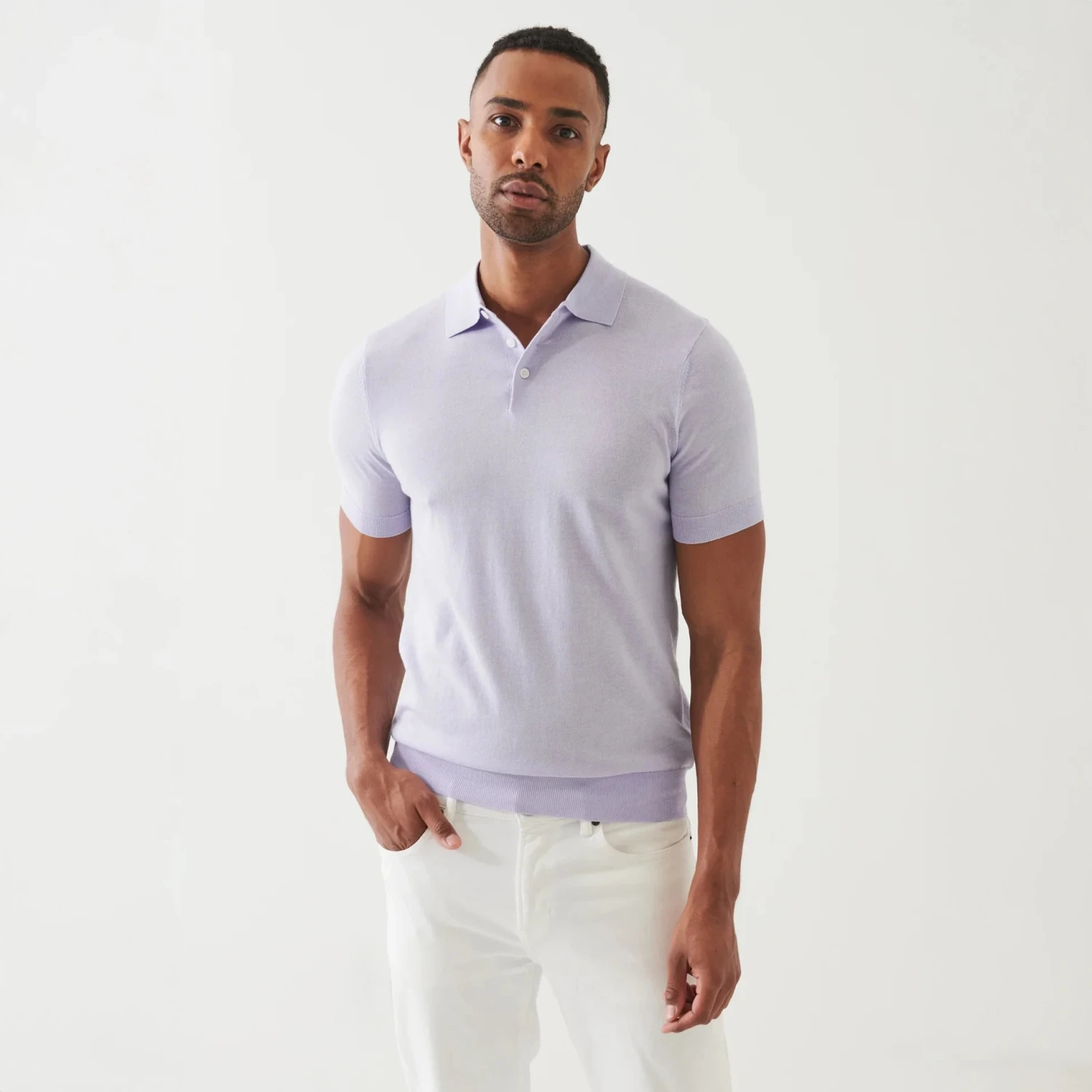 Lavender Cupro-Merino Knit Polo Shirt - Patrick Assaraf 3 Lavender Cupro-Merino Knit Polo Shirt - Patrick Assaraf