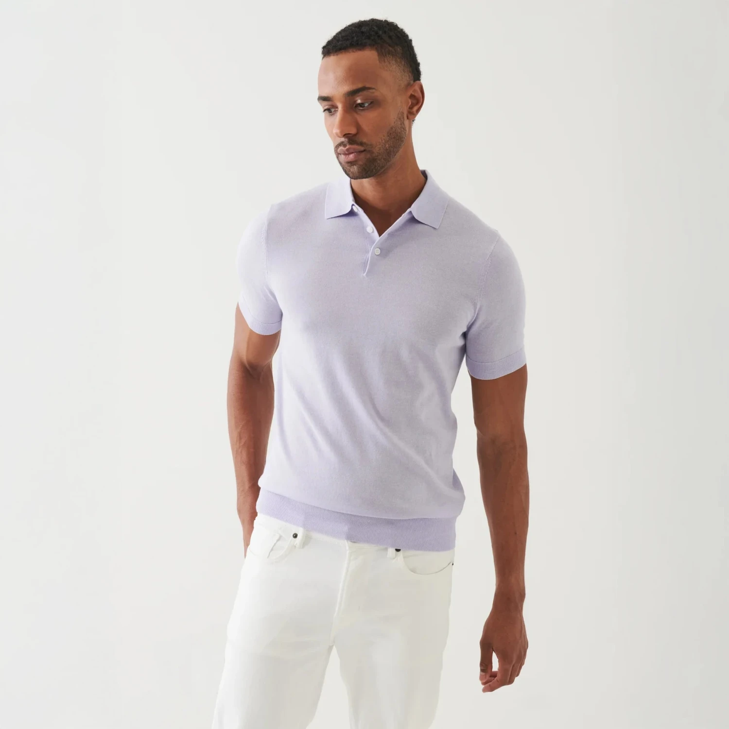 Lavender Cupro-Merino Knit Polo Shirt - Patrick Assaraf 4 Lavender Cupro-Merino Knit Polo Shirt - Patrick Assaraf - Image 2