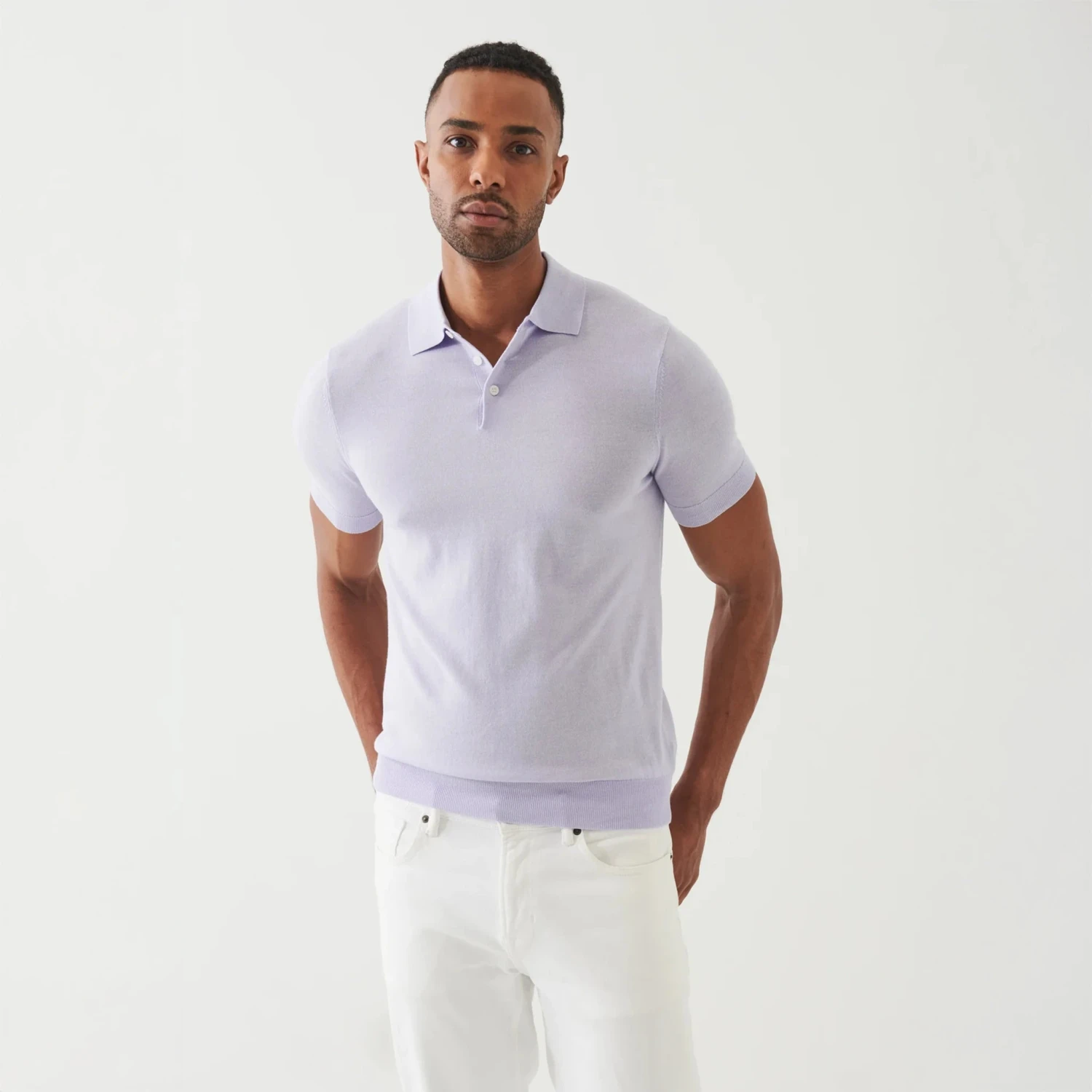 Lavender Cupro-Merino Knit Polo Shirt - Patrick Assaraf 7 Lavender Cupro-Merino Knit Polo Shirt - Patrick Assaraf - Image 5