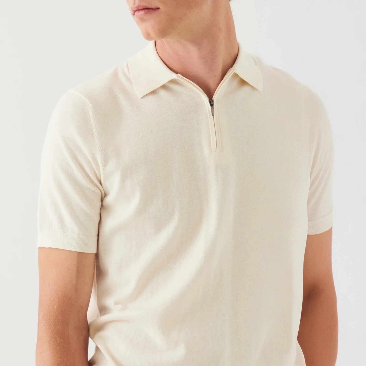 Off-White Cotton Cashmere Zip Polo - Patrick Assaraf 6 Off-White Cotton Cashmere Zip Polo - Patrick Assaraf - Image 4