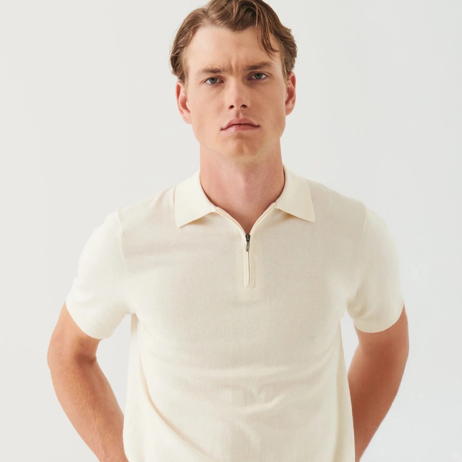 Off-White Cotton Cashmere Zip Polo - Patrick Assaraf 7 Off-White Cotton Cashmere Zip Polo - Patrick Assaraf - Image 5
