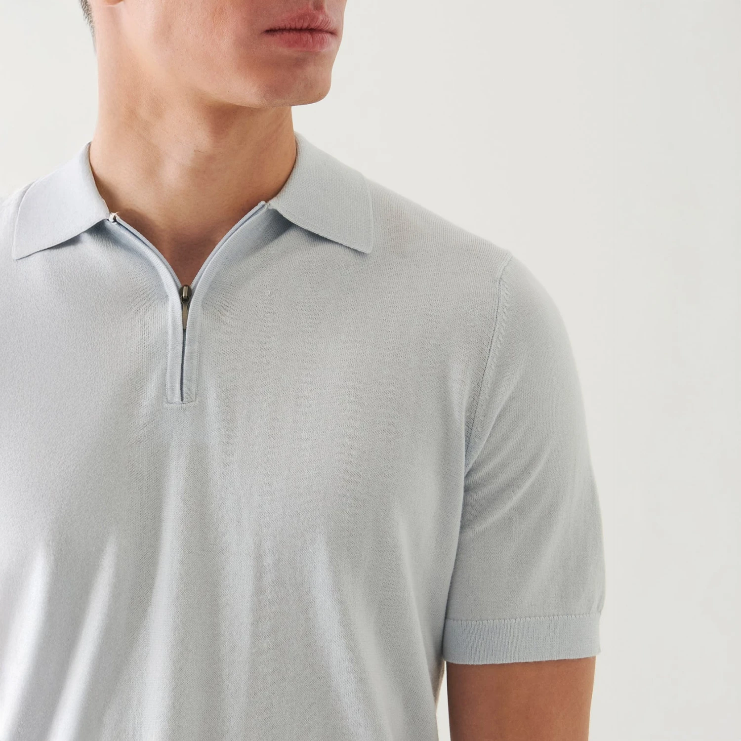 Pale Blue Cotton Cashmere Zip Polo - Patrick Assaraf 6 Pale Blue Cotton Cashmere Zip Polo - Patrick Assaraf - Image 4