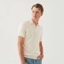 Off-White Cotton Cashmere Zip Polo - Patrick Assaraf 9 Off-White Cotton Cashmere Zip Polo - Patrick Assaraf -ETON Store P154P34Z 103