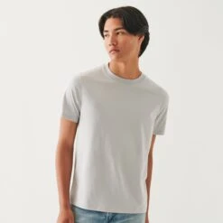 Light Gray Organic High Crew Pima Cotton Short Sleeve Crewneck T-Shirt - Patrick Assaraf