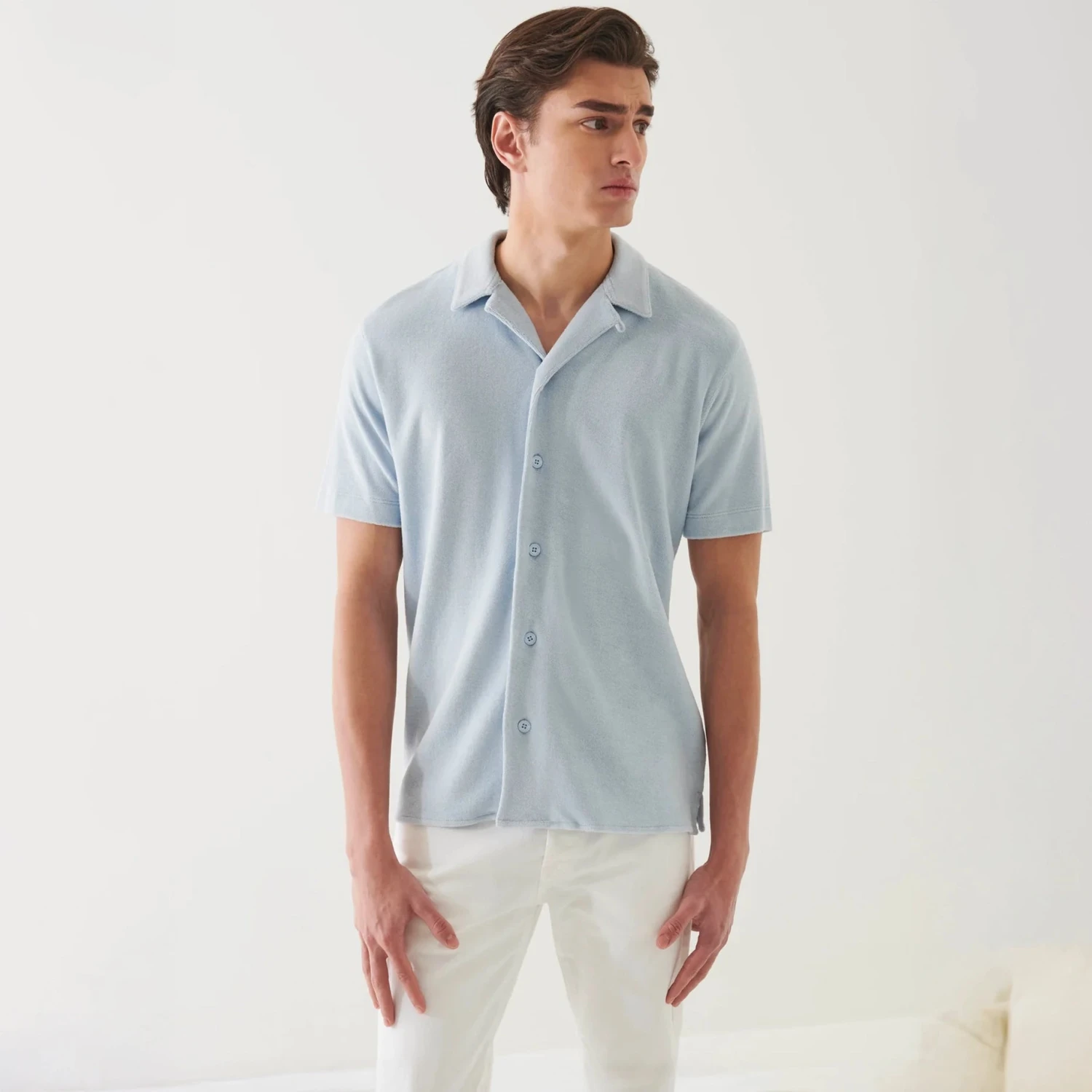 Blue Ice Terry Cloth Camp Collar Shirt - Patrick Assaraf 6 Blue Ice Terry Cloth Camp Collar Shirt - Patrick Assaraf - Image 4