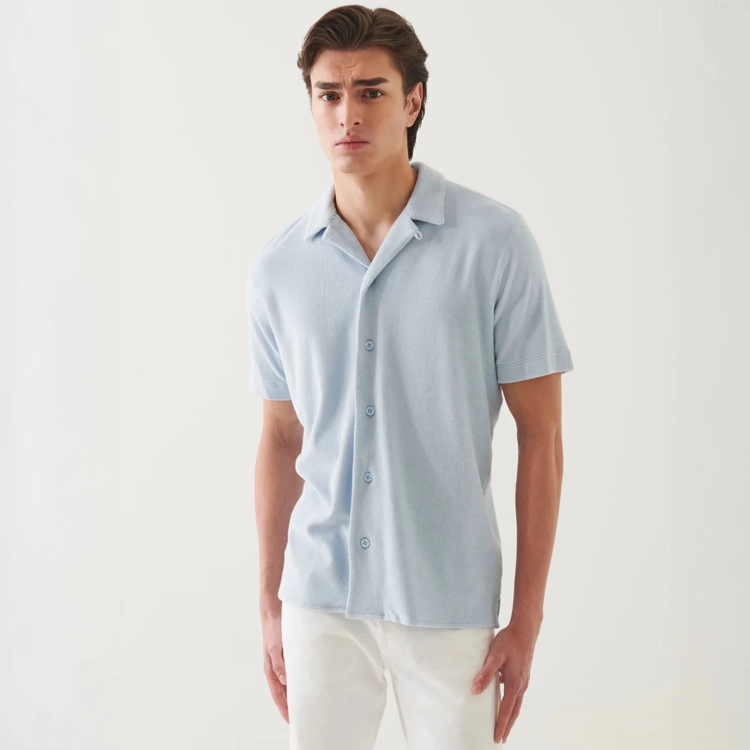 Blue Ice Terry Cloth Camp Collar Shirt - Patrick Assaraf 7 Blue Ice Terry Cloth Camp Collar Shirt - Patrick Assaraf - Image 5