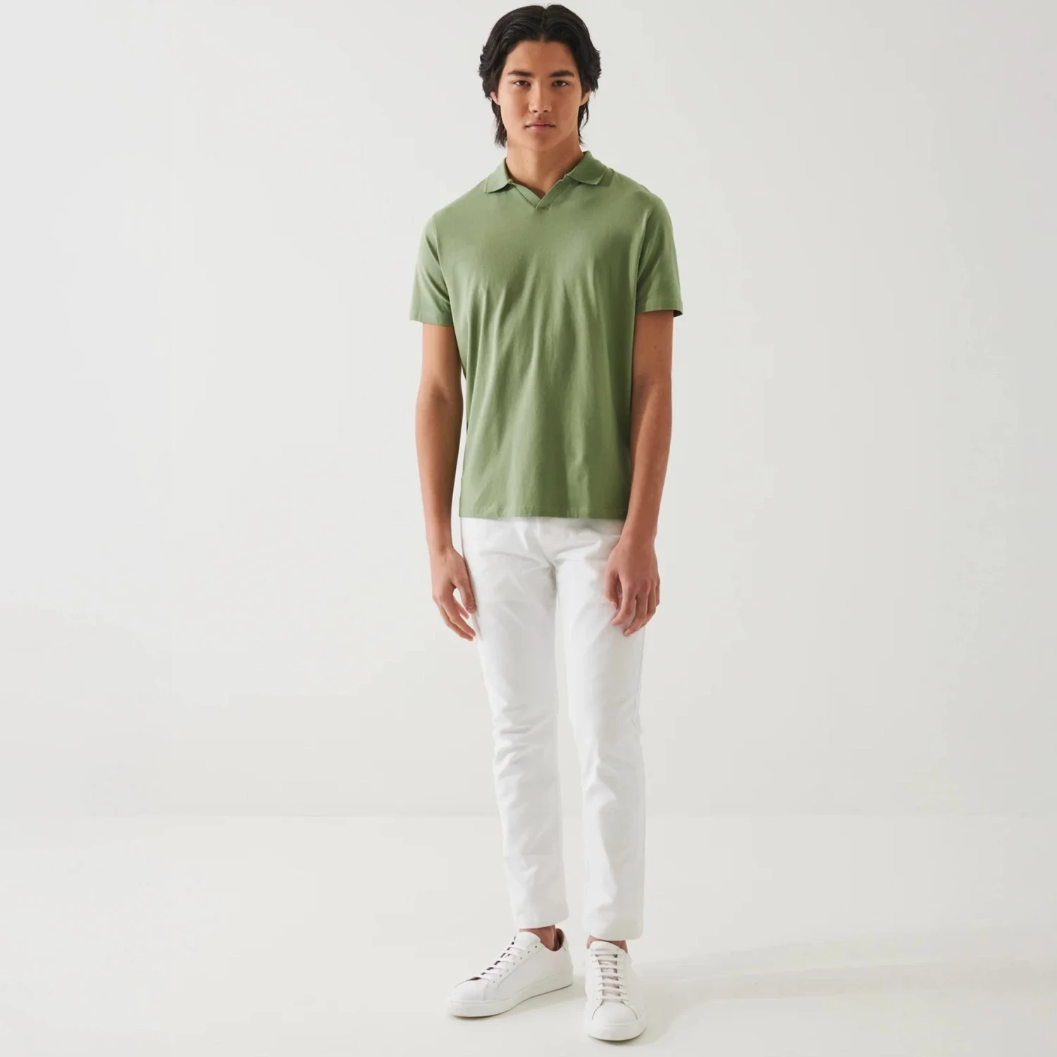 Green Pea Pima Cotton Stretch Open Polo - Patrick Assaraf 4 Green Pea Pima Cotton Stretch Open Polo - Patrick Assaraf - Image 2