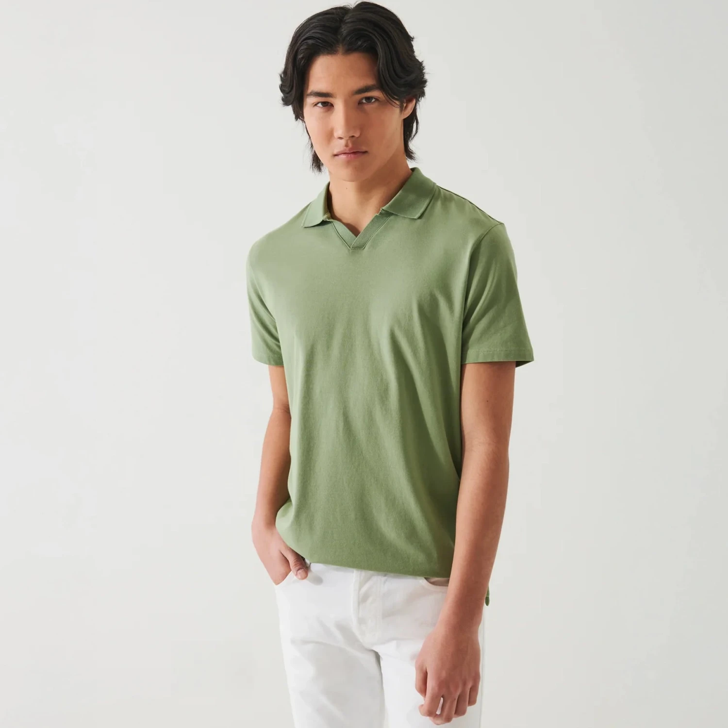 Green Pea Pima Cotton Stretch Open Polo - Patrick Assaraf 7 Green Pea Pima Cotton Stretch Open Polo - Patrick Assaraf - Image 5