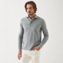 Gray Mist Mélange Long Sleeve Iconic Pima Stretch Polo - Patrick Assaraf