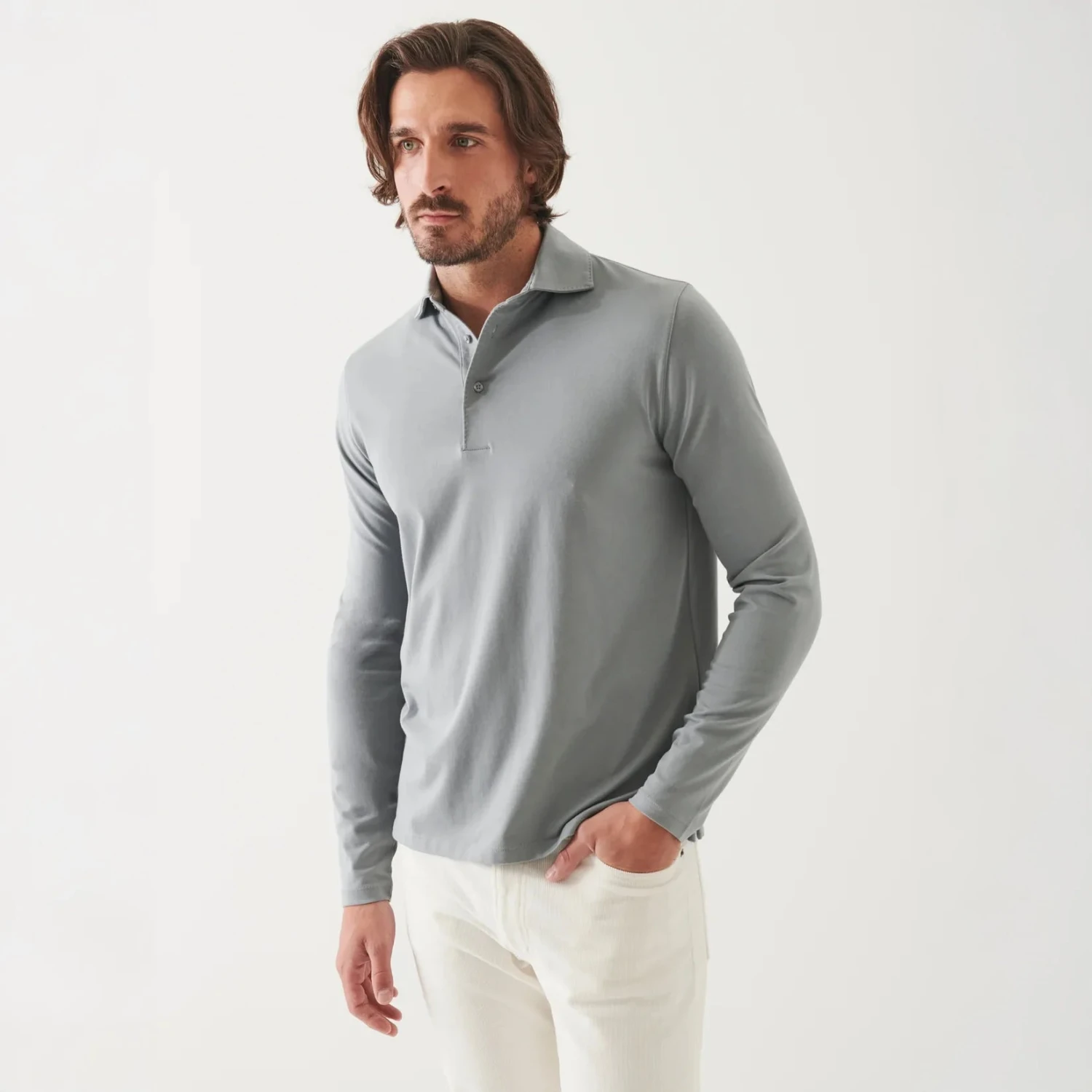 Gray Mist Mélange Long Sleeve Iconic Pima Stretch Polo - Patrick Assaraf 5 Gray Mist Mélange Long Sleeve Iconic Pima Stretch Polo - Patrick Assaraf - Image 3