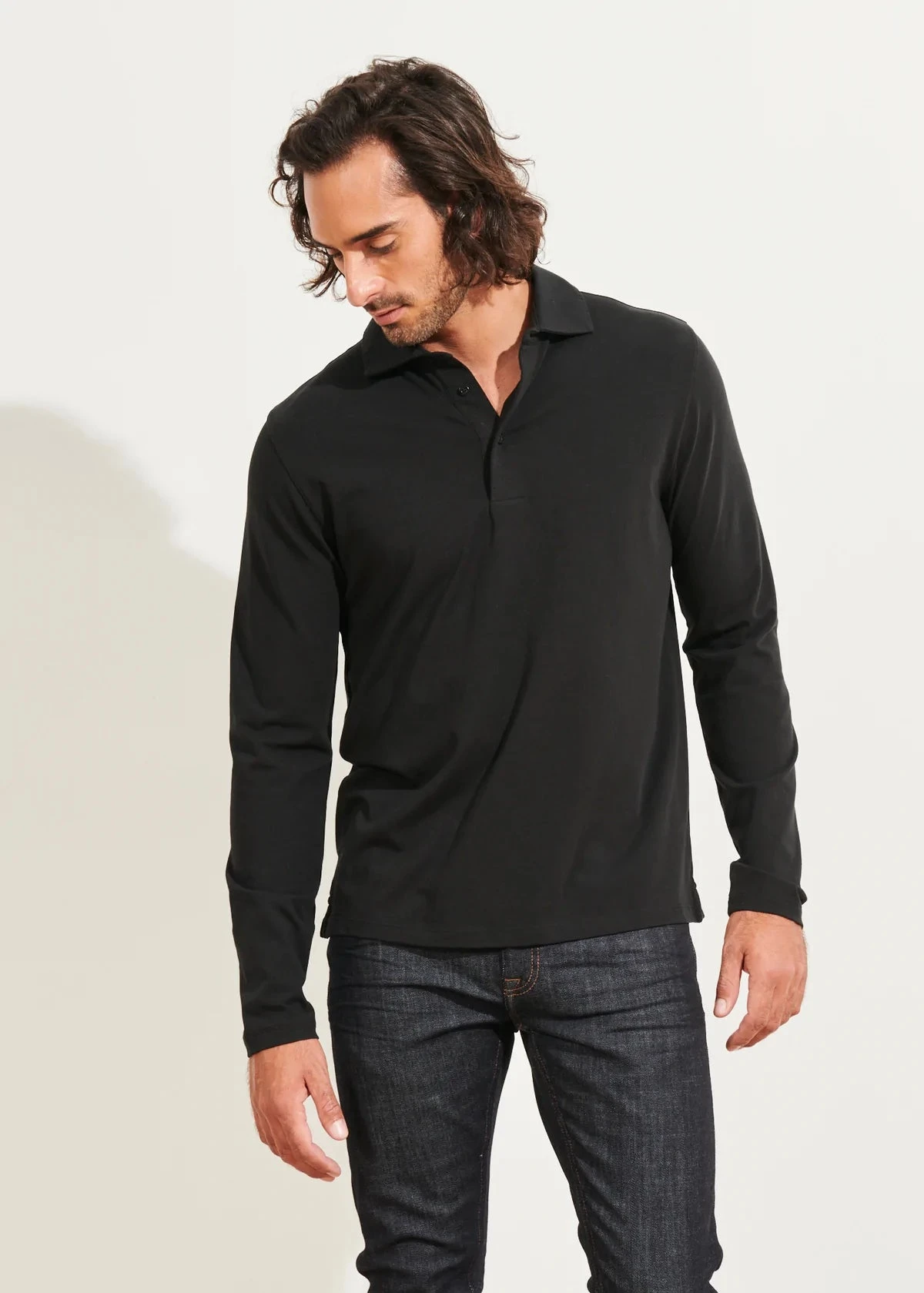 Black Long Sleeve Pima Polo - Patrick Assaraf 4 Black Long Sleeve Pima Polo - Patrick Assaraf - Image 2