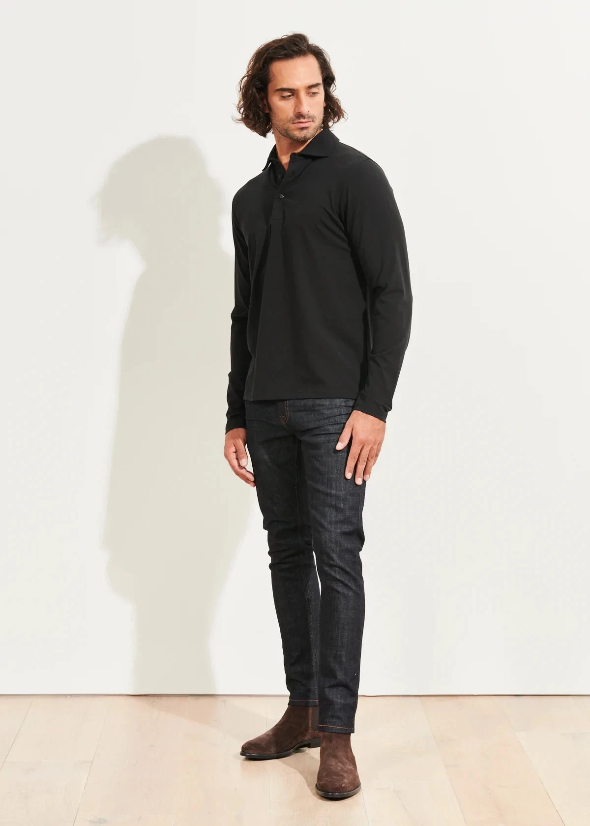 Black Long Sleeve Pima Polo - Patrick Assaraf 5 Black Long Sleeve Pima Polo - Patrick Assaraf - Image 3