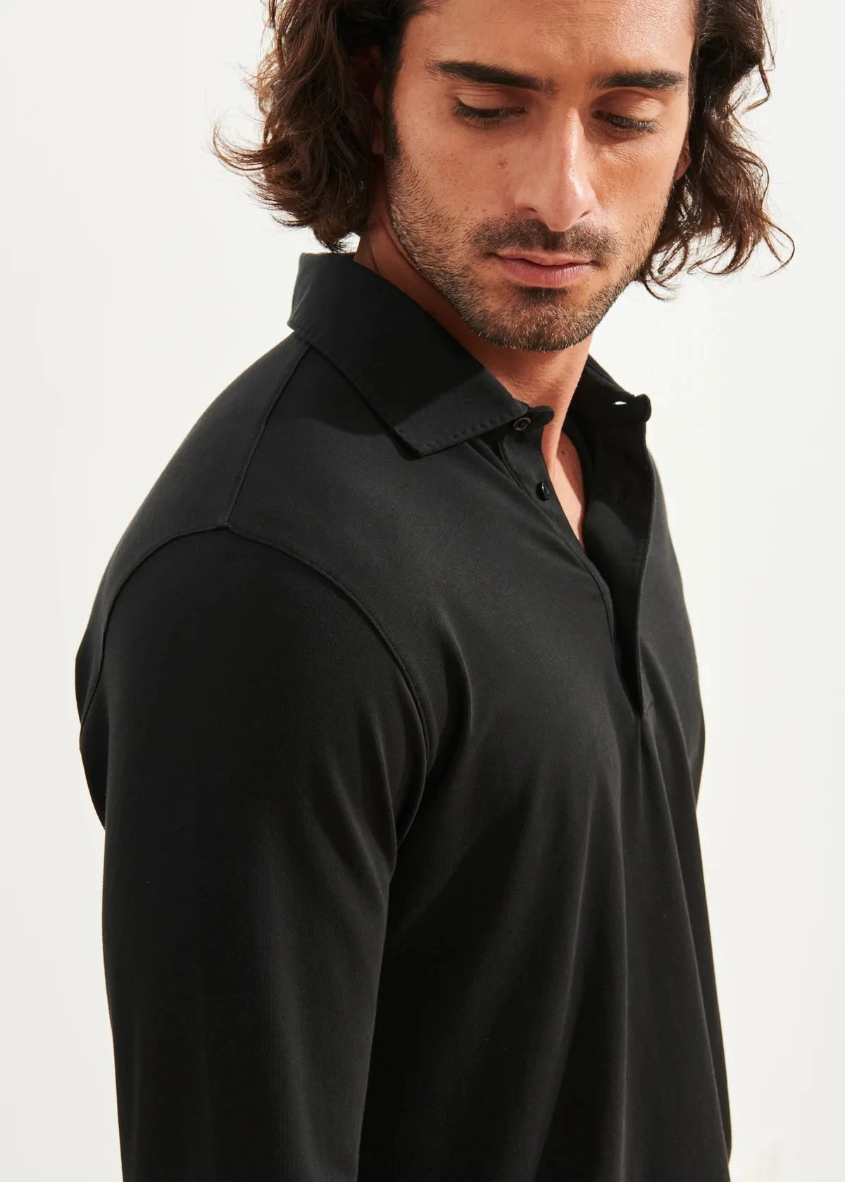 Black Long Sleeve Pima Polo - Patrick Assaraf 6 Black Long Sleeve Pima Polo - Patrick Assaraf - Image 4