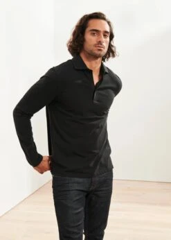 Black Long Sleeve Pima Polo - Patrick Assaraf