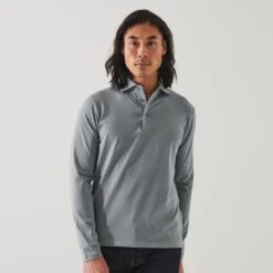 Gray Mist Mélange Long Sleeve Iconic Pima Stretch Polo - Patrick Assaraf 13 Gray Mist Mélange Long Sleeve Iconic Pima Stretch Polo - Patrick Assaraf -ETON Store P95P01 053 1