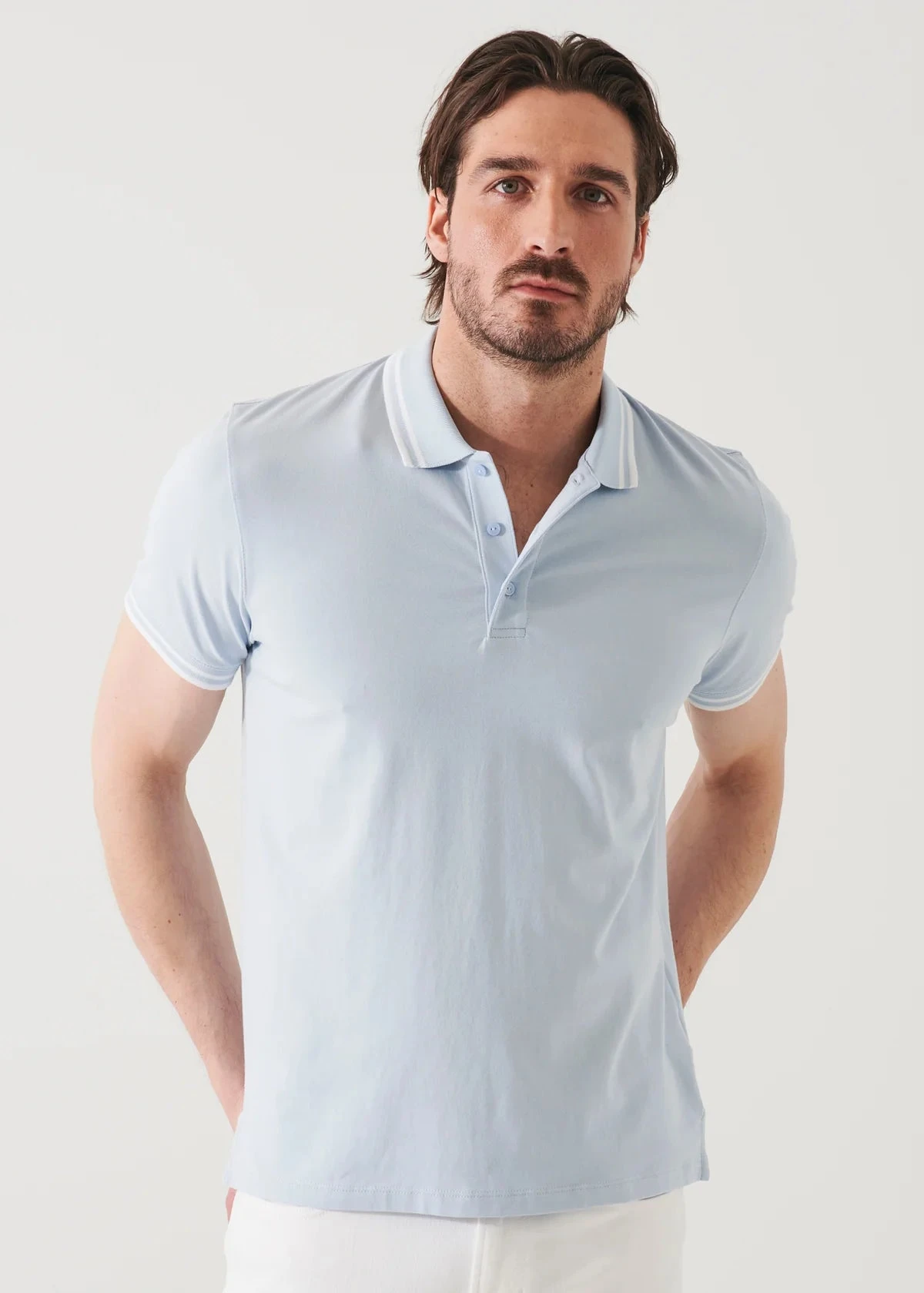 Blue Ice Iconic Pima Cotton Stretch Tipped Polo Shirt - Patrick Assaraf 3 Blue Ice Iconic Pima Cotton Stretch Tipped Polo Shirt - Patrick Assaraf