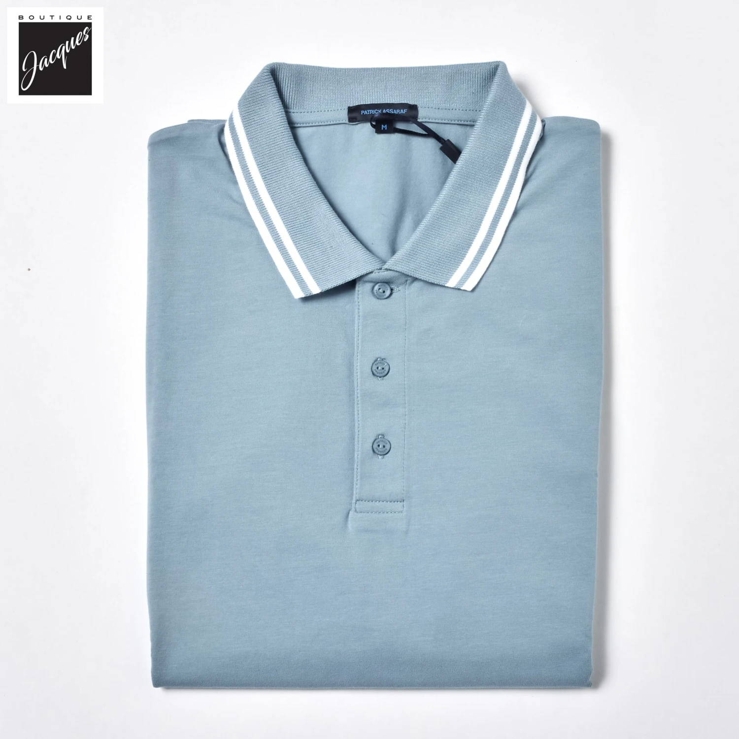 Misty Sky Iconic Pima Cotton Stretch Tipped Polo Shirt - Patrick Assaraf 3 Misty Sky Iconic Pima Cotton Stretch Tipped Polo Shirt - Patrick Assaraf