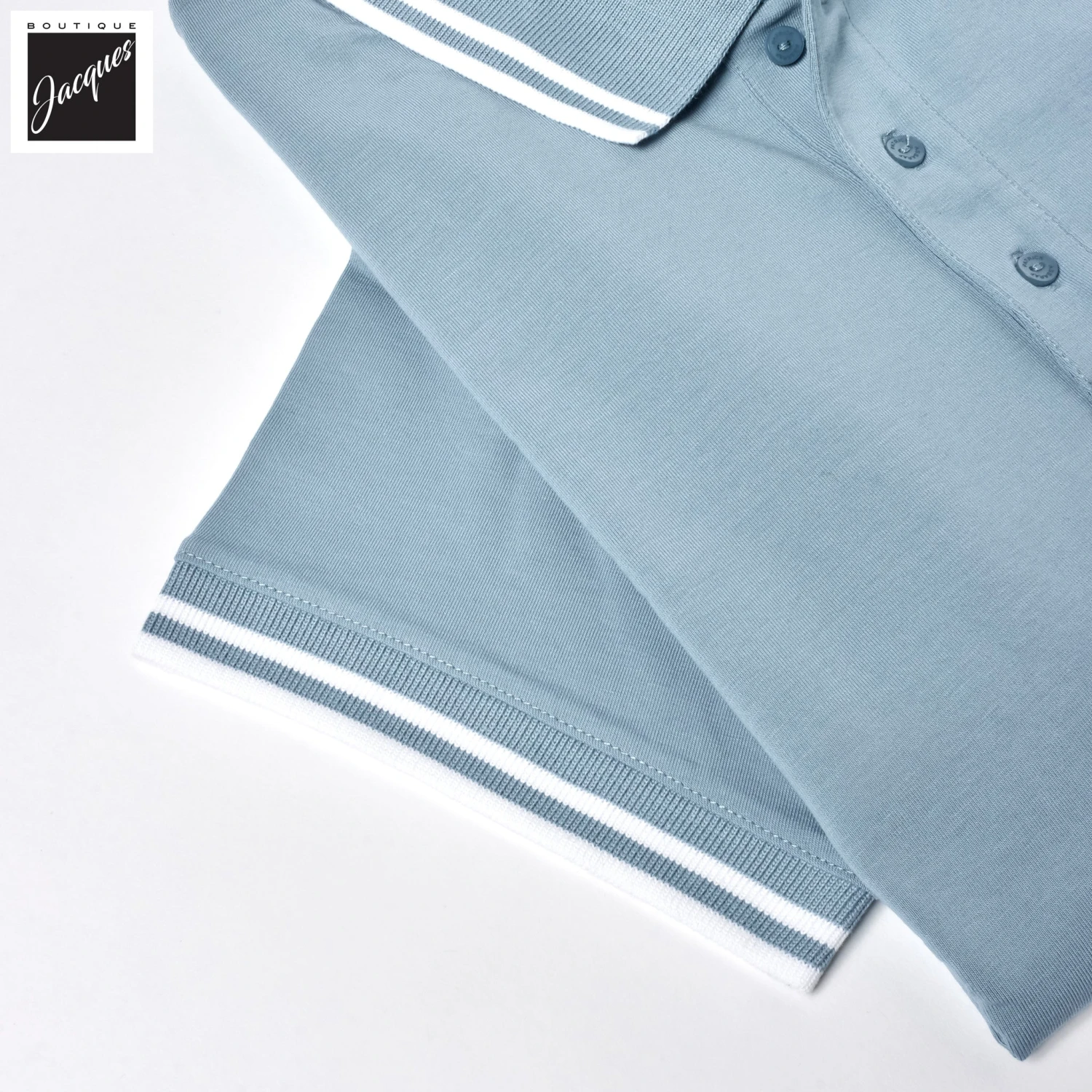 Misty Sky Iconic Pima Cotton Stretch Tipped Polo Shirt - Patrick Assaraf 5 Misty Sky Iconic Pima Cotton Stretch Tipped Polo Shirt - Patrick Assaraf - Image 3