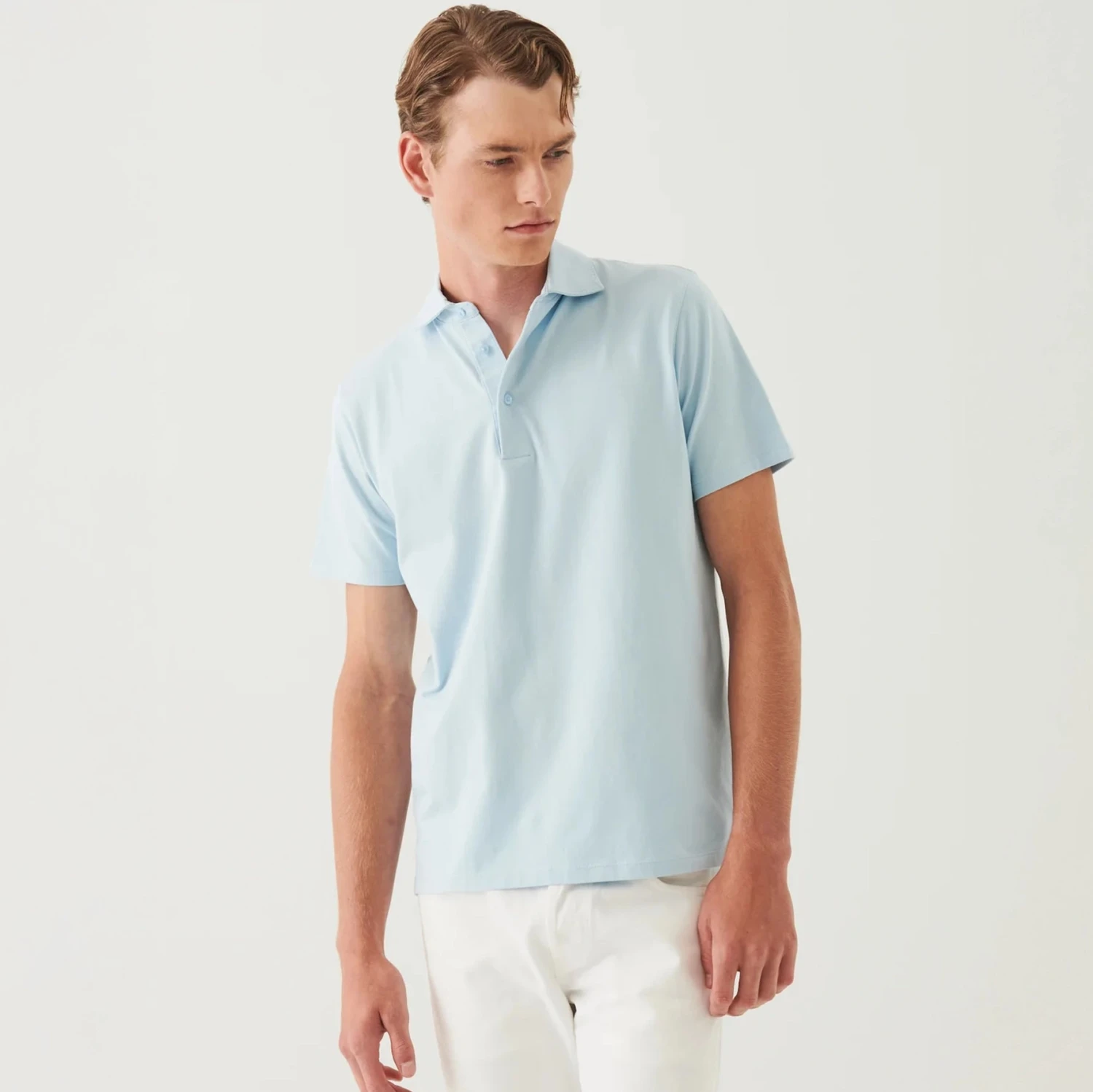 Baby Blue Iconic Pima Cotton Stretch Short Sleeve Polo - Patrick Assaraf 7 Baby Blue Iconic Pima Cotton Stretch Short Sleeve Polo - Patrick Assaraf - Image 5