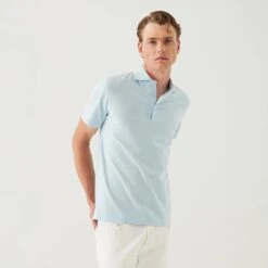 Baby Blue Iconic Pima Cotton Stretch Short Sleeve Polo - Patrick Assaraf