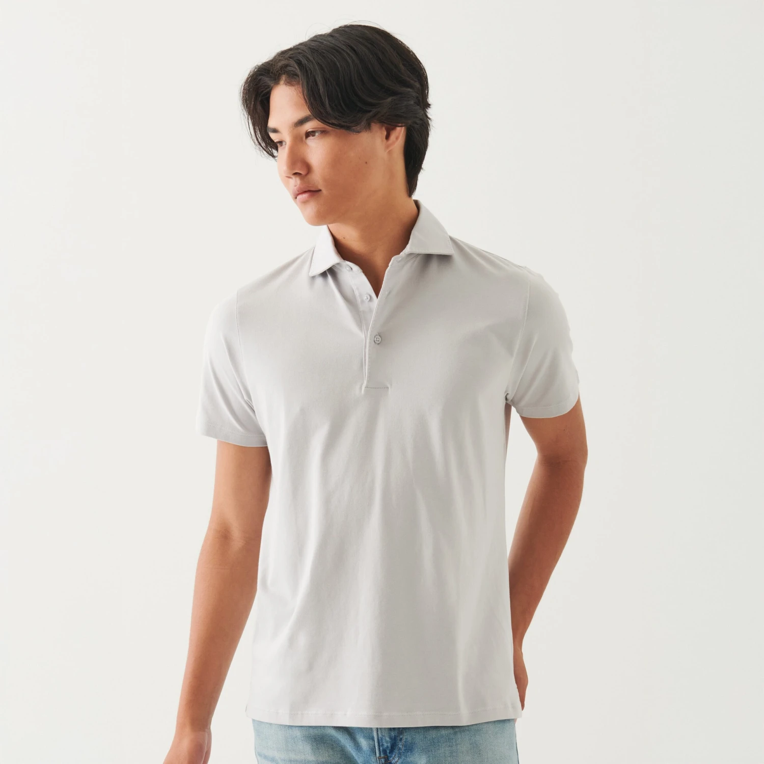 Light Gray Iconic Pima Cotton Stretch Short Sleeve Polo - Patrick Assaraf 3 Light Gray Iconic Pima Cotton Stretch Short Sleeve Polo - Patrick Assaraf