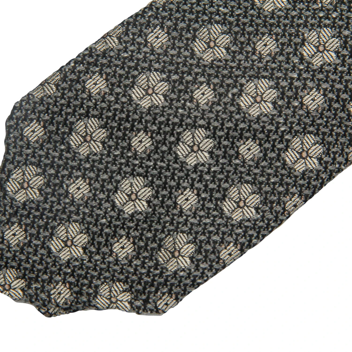Gray Flower Motif Silk-Wool Untipped Tie - Paolo Albizzati 4 Gray Flower Motif Silk-Wool Untipped Tie - Paolo Albizzati - Image 2