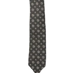 Gray Flower Motif Silk-Wool Untipped Tie - Paolo Albizzati