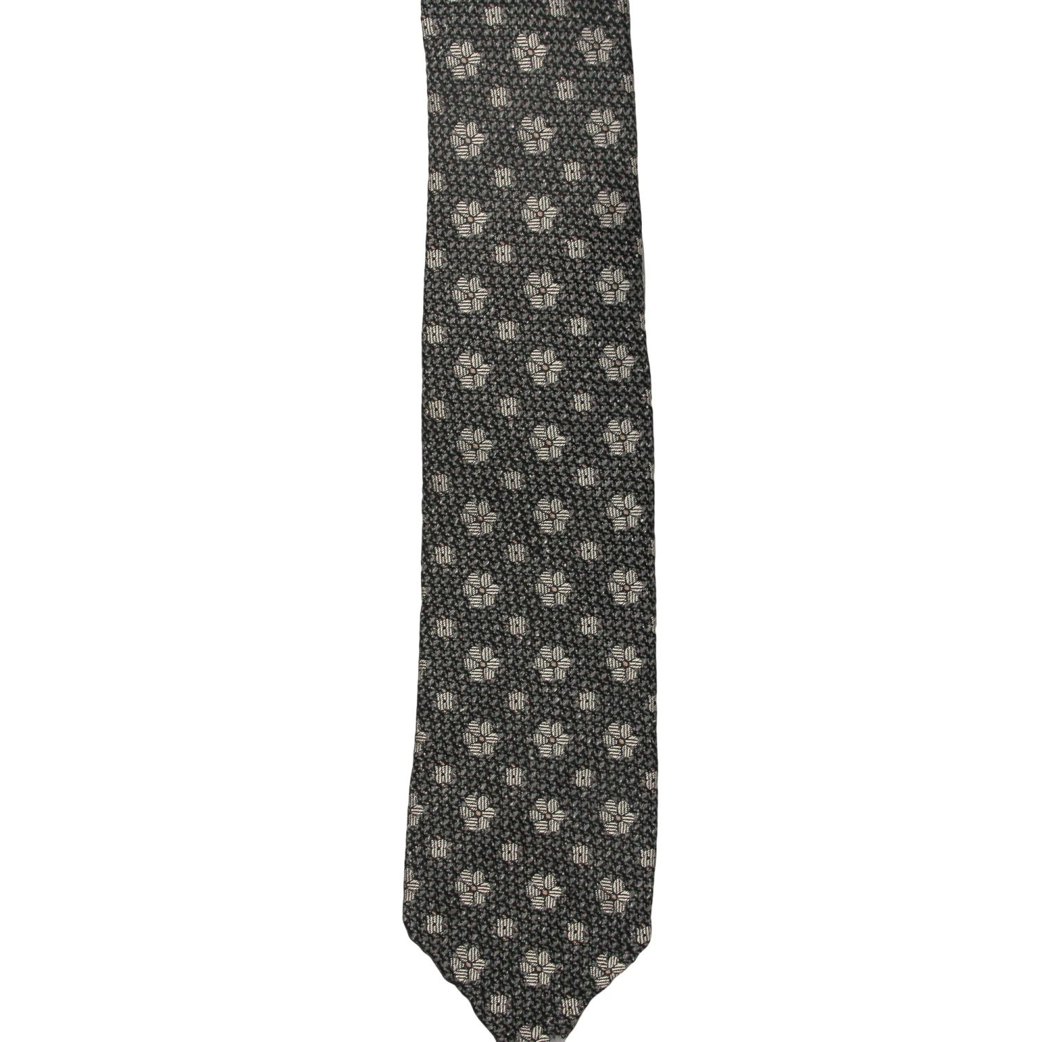 Gray Flower Motif Silk-Wool Untipped Tie - Paolo Albizzati 3 Gray Flower Motif Silk-Wool Untipped Tie - Paolo Albizzati