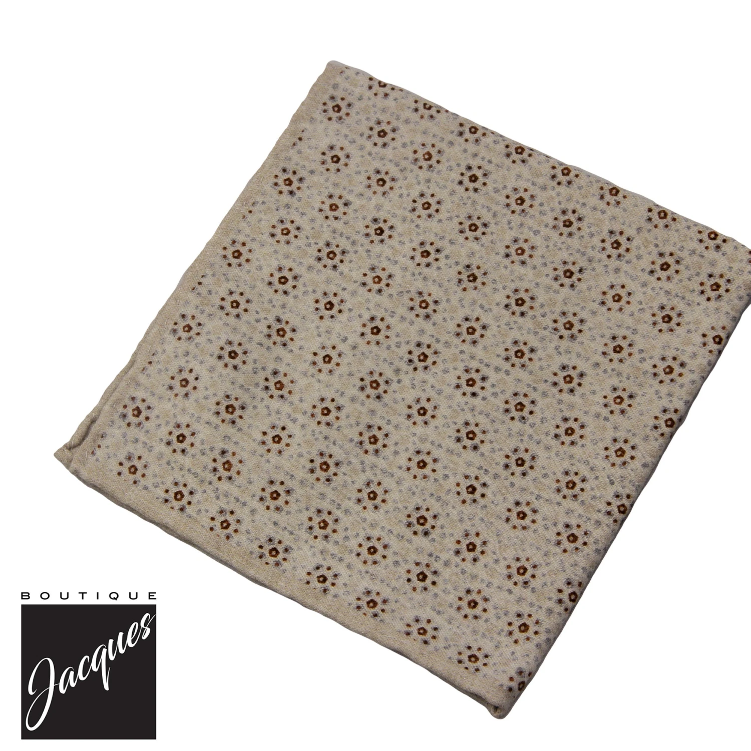 Oatmeal & Gray Medallion Wool-Cotton Hankie - Paolo Albizzati 3 Oatmeal & Gray Medallion Wool-Cotton Hankie - Paolo Albizzati