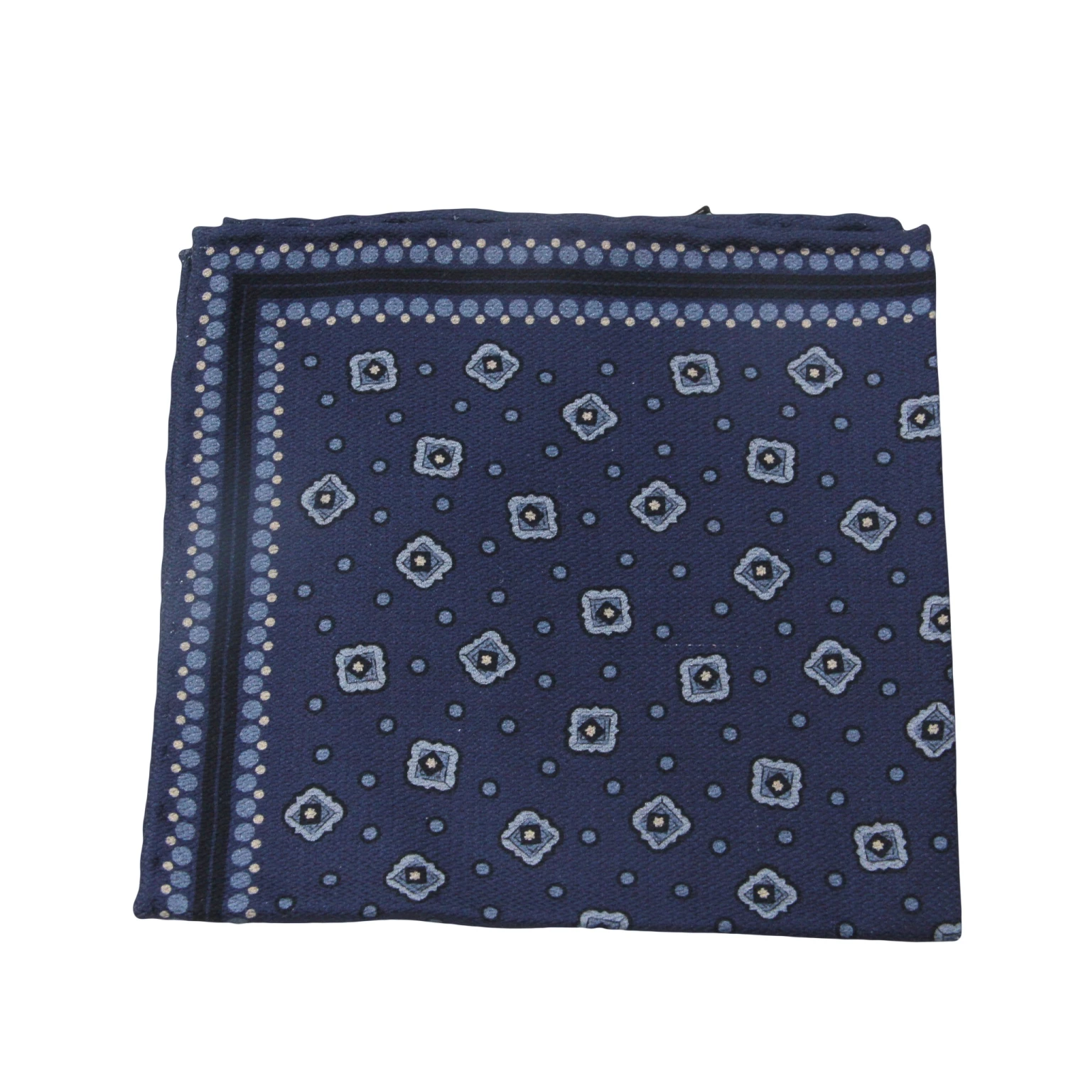 Blue Geometric Motif Reversible Silk Hankie - Paolo Albizzati 3 Blue Geometric Motif Reversible Silk Hankie - Paolo Albizzati