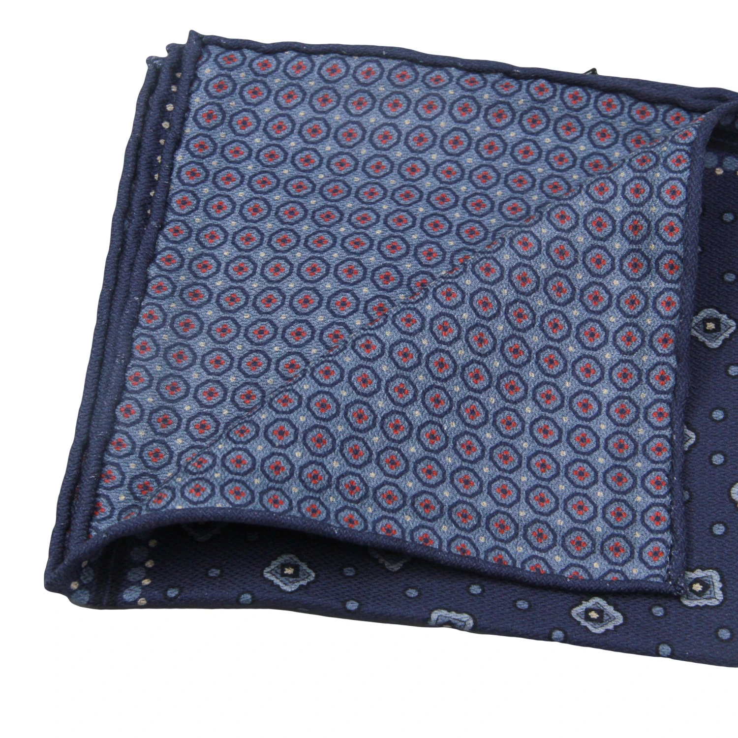 Blue Geometric Motif Reversible Silk Hankie - Paolo Albizzati 4 Blue Geometric Motif Reversible Silk Hankie - Paolo Albizzati - Image 2