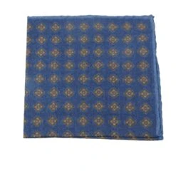 Blue & Brown Medallion Wool-Silk Hankie - Paolo Albizzati
