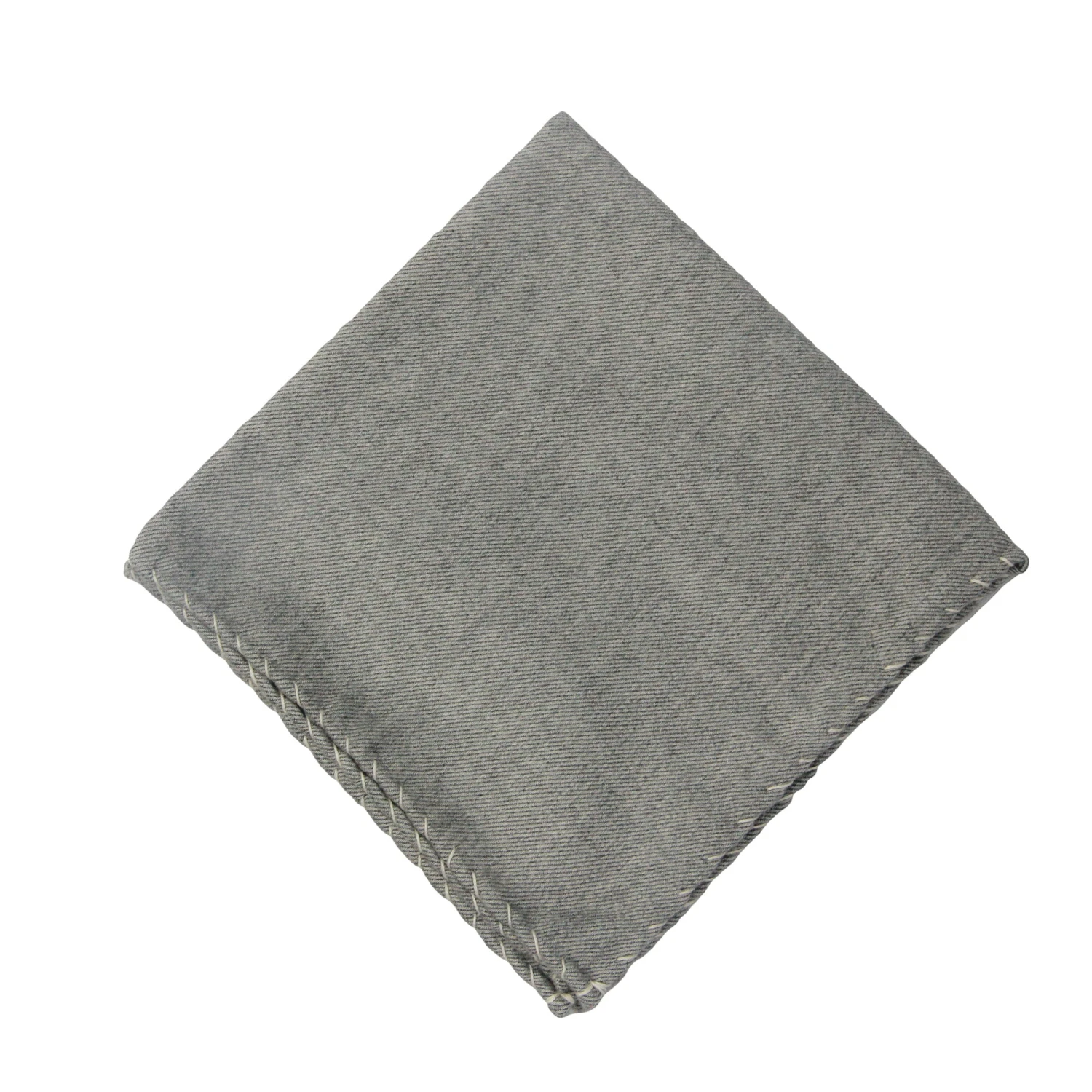 Gray Solid Cotton Reversible Hankie With Contrast Stitching - Paolo Albizzati 3 Gray Solid Cotton Reversible Hankie With Contrast Stitching - Paolo Albizzati