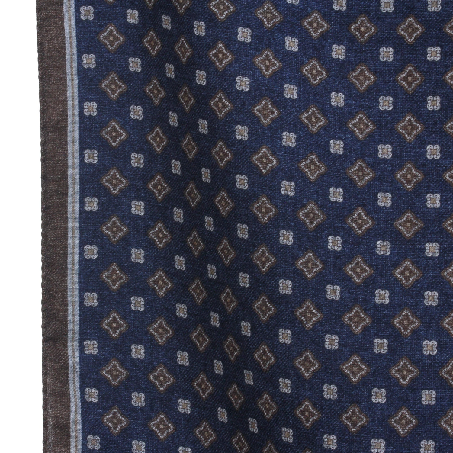 Navy & Brown Medallion Reversible Wool Scarf - Paolo Albizzati 6 Navy & Brown Medallion Reversible Wool Scarf - Paolo Albizzati - Image 4