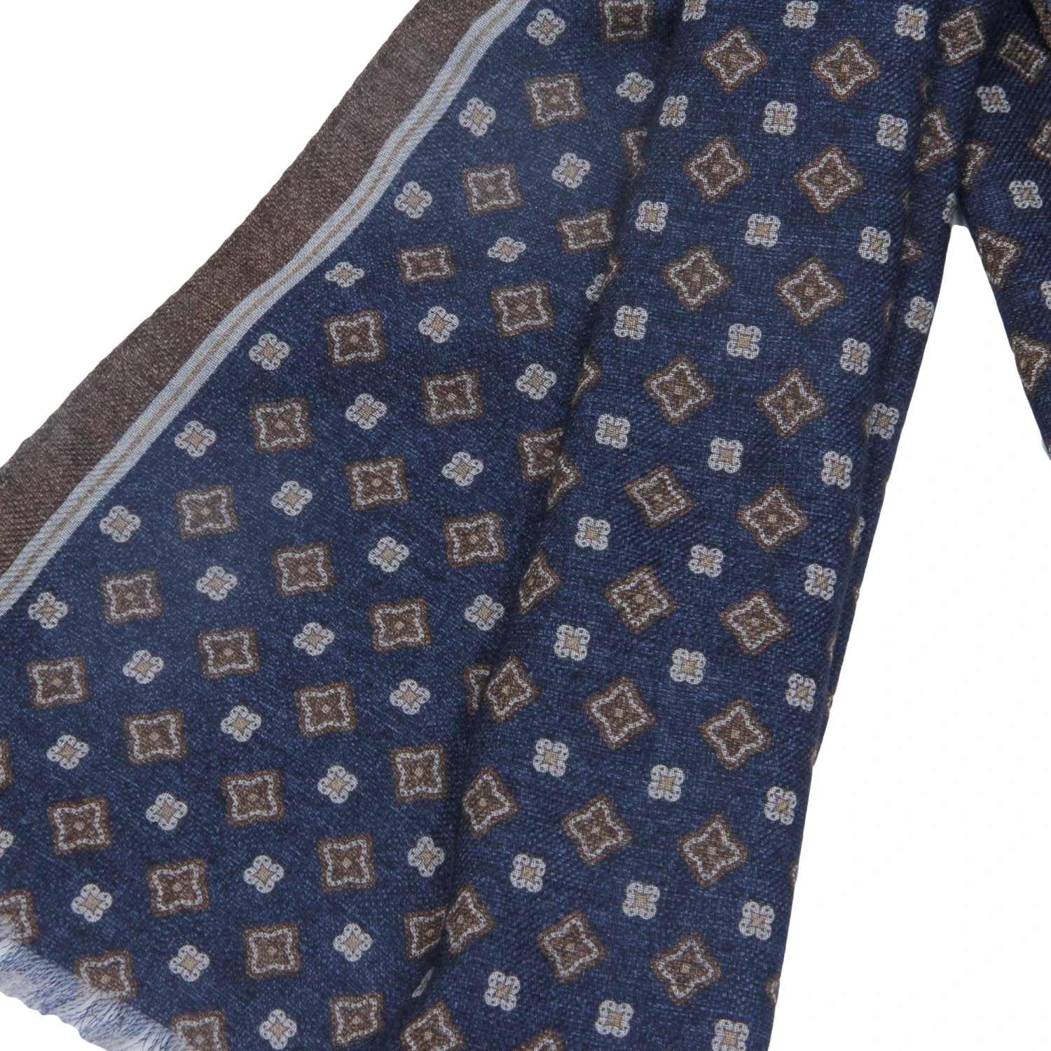 Navy & Brown Medallion Reversible Wool Scarf - Paolo Albizzati 5 Navy & Brown Medallion Reversible Wool Scarf - Paolo Albizzati - Image 3