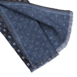 Navy & Brown Medallion Reversible Wool Scarf - Paolo Albizzati 7 Navy & Brown Medallion Reversible Wool Scarf - Paolo Albizzati -ETON Store PAOLO ALBIZZATI BOUTIQUE JACQUES SC2084 1 4